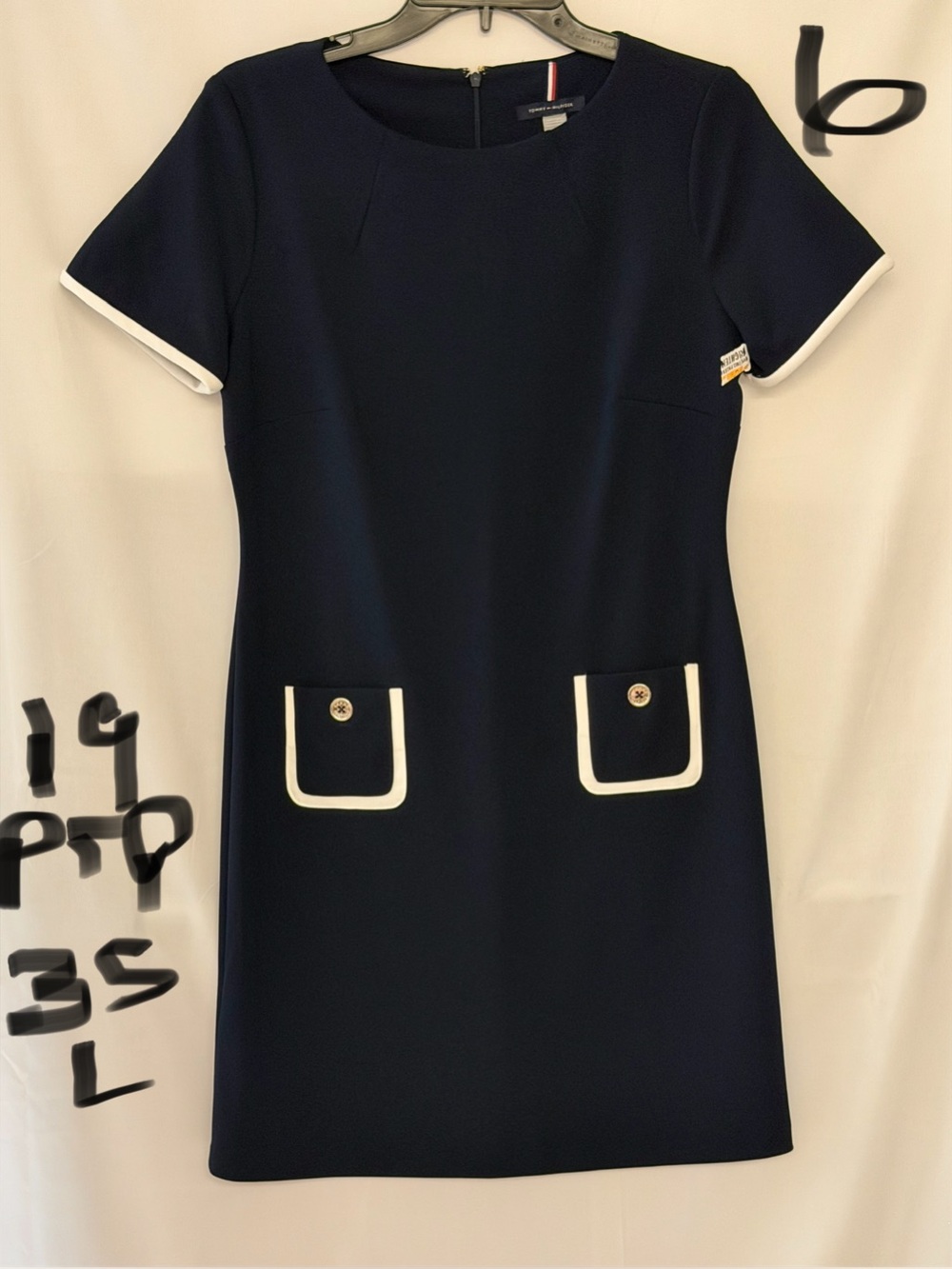 Tommy Hilfiger Navy Shift Dress with White Pocket Trim